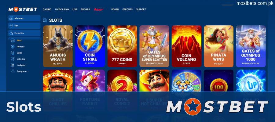 Mostbet PK slot games from top providers