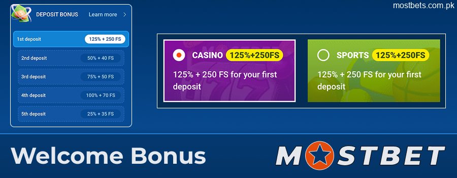 Mostbet welcome bonus with promo code for Pakistan