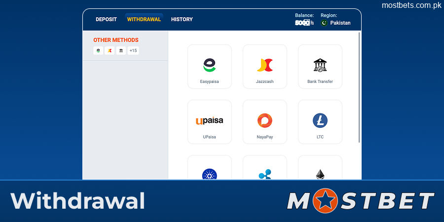 Withdrawing PKR funds from Mostbet PK
